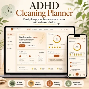 Adhd cleaning planner interactive app digital download