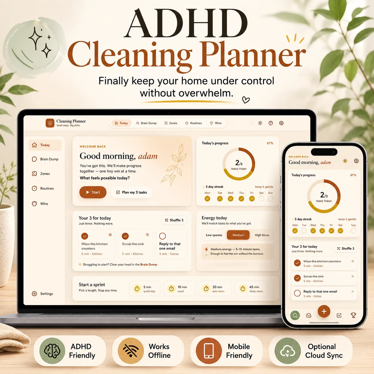 Adhd cleaning planner interactive app digital download