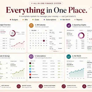 All in one budget tracker modules bills goals net worth