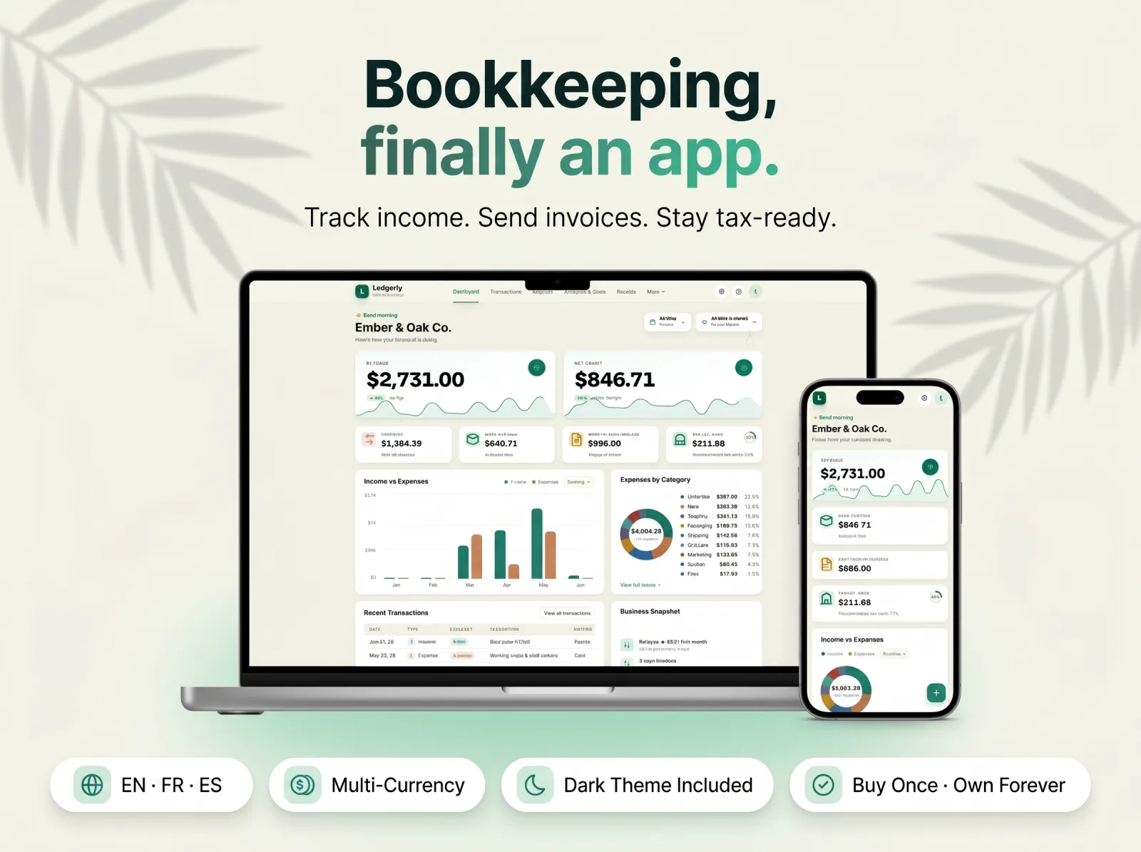 Bookkeeping app small business income expense tracker