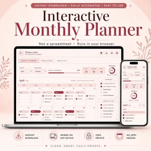 Interactive monthly planner digital planner template browser based