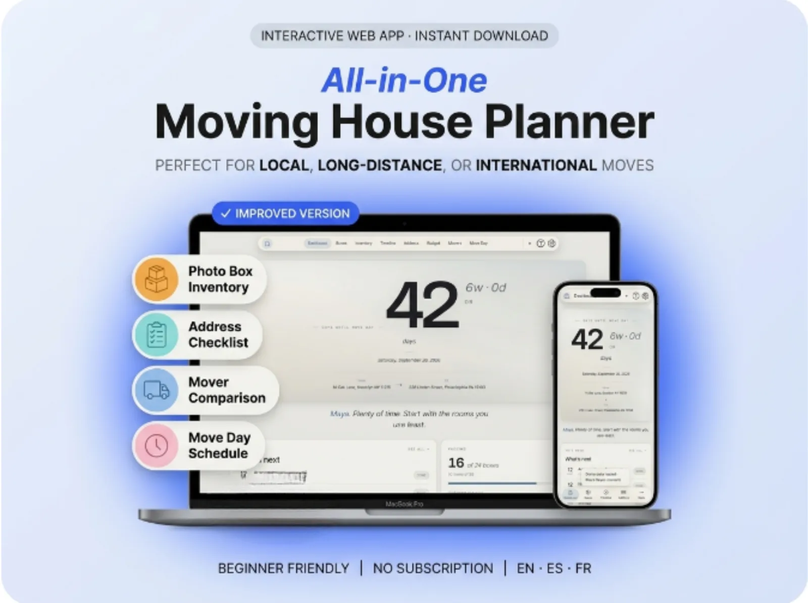 Moving house planner interactive box inventory