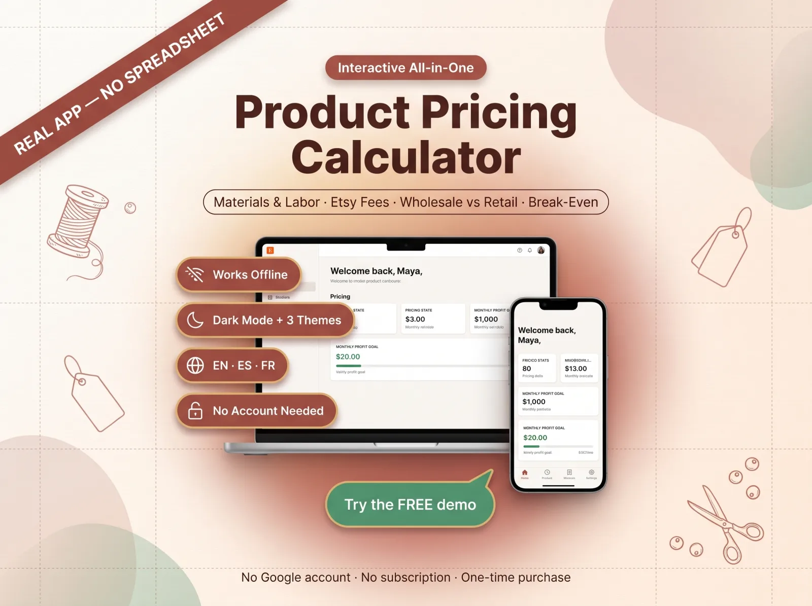Product pricing calculator handmade sellers app