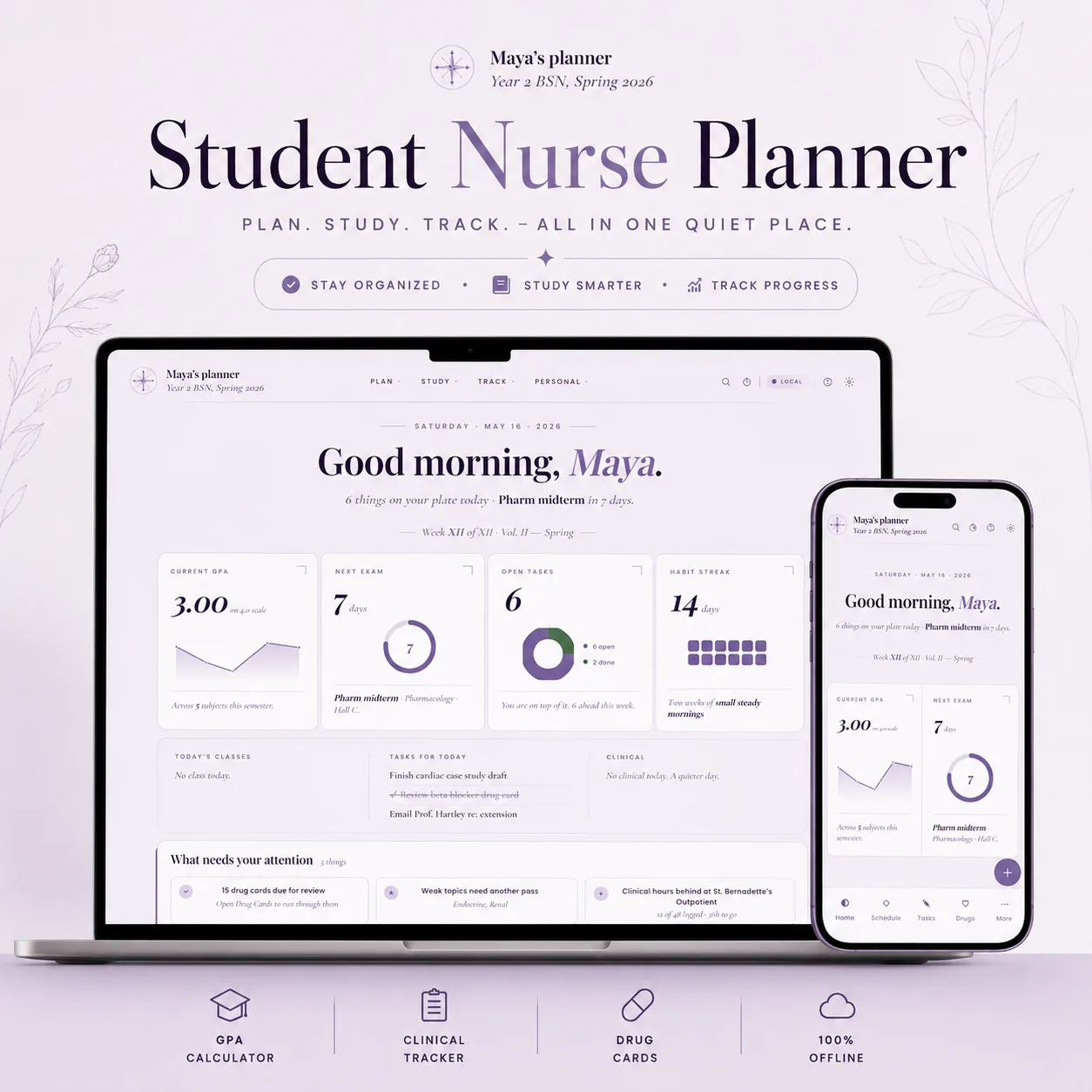 Student nurse planner interactive dashboard html study planner